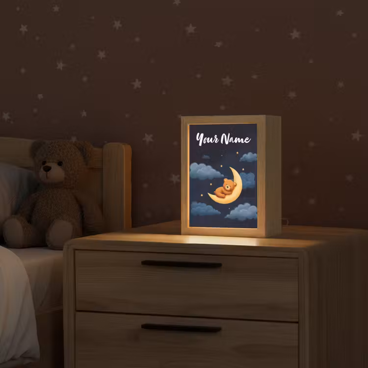 Kids' Night Light with name - Teddy bear - Moon - Clouds - Stars — 2