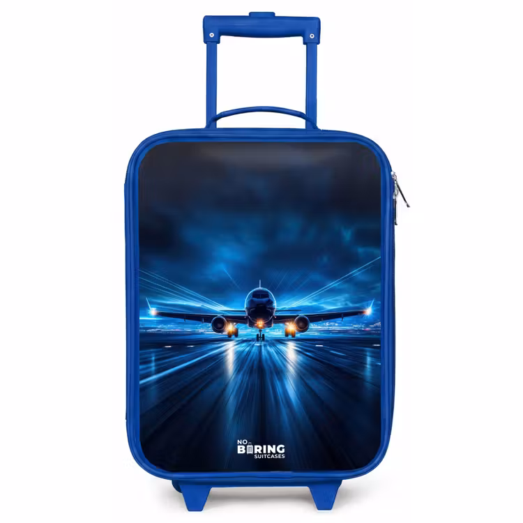 Kids’ Suitcase - Blue - Airplane taking off in futuristic nightscape — 1