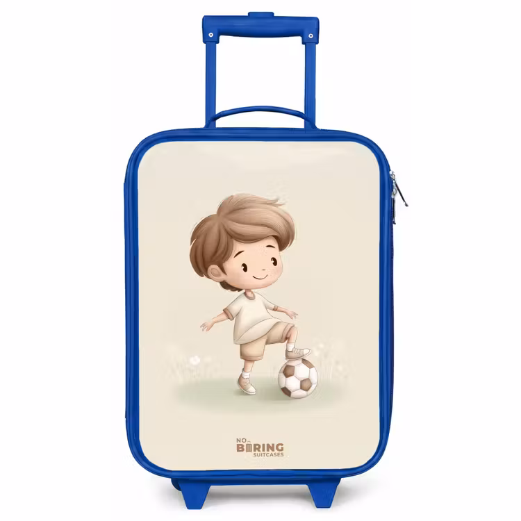 Kids’ Suitcase - Blue - Boy with a soccer ball in brown shades — 1