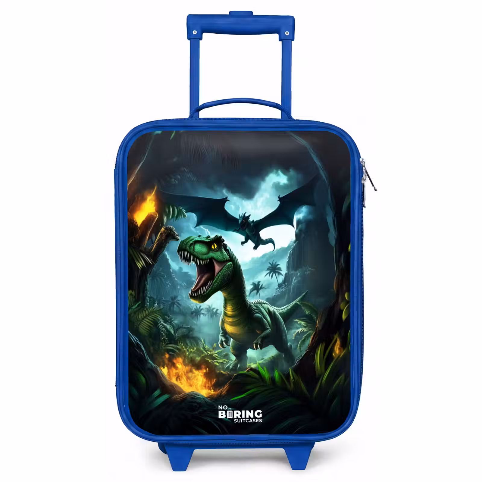 Kids’ Suitcase - Blue - Dinosaur and dragon in fiery jungle valley — 1