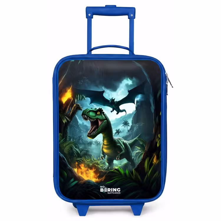 Kids’ Suitcase - Blue - Dinosaur and dragon in fiery jungle valley — 1