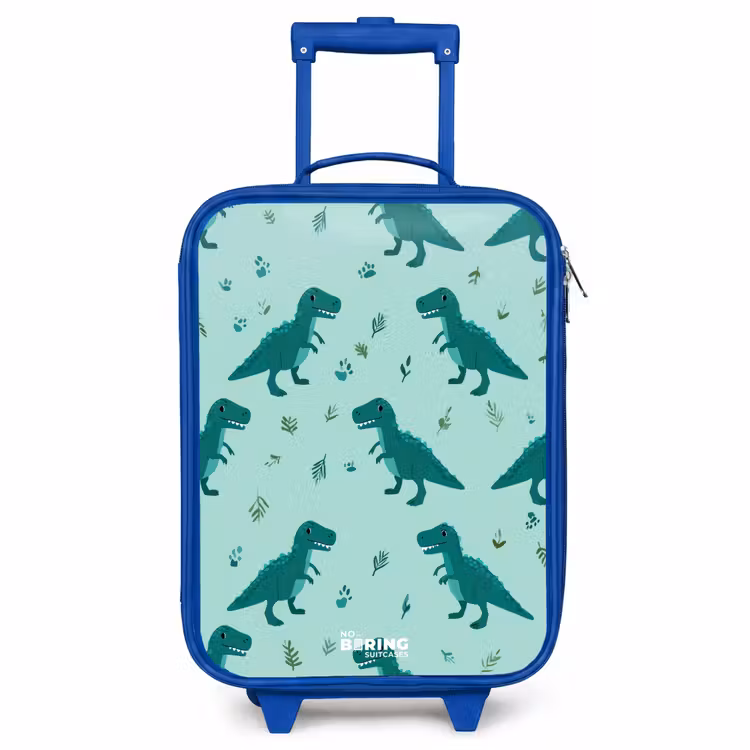 Kids’ Suitcase - Blue - Friendly T. rex between tracks — 1