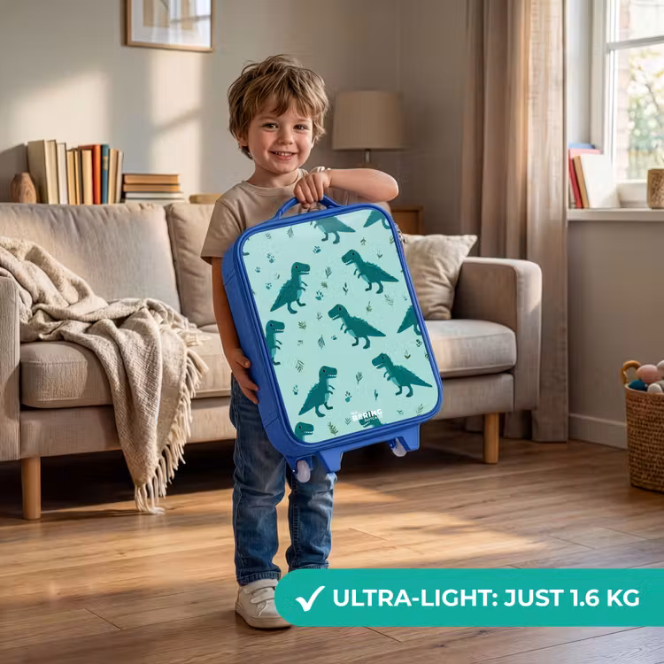 Kids’ Suitcase - Blue - Friendly T. rex between tracks — 2