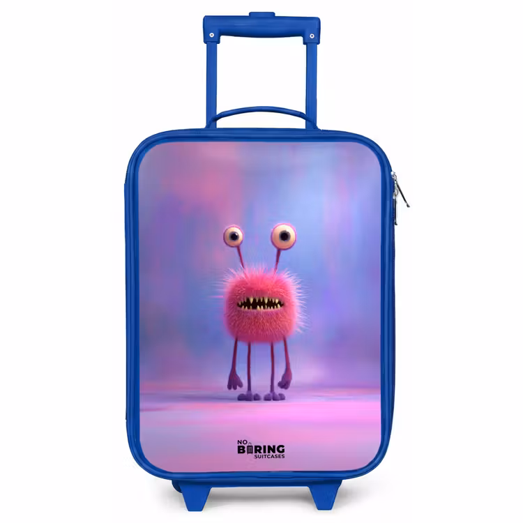 Kids’ Suitcase - Blue - Pink furry monster with big eyes — 1