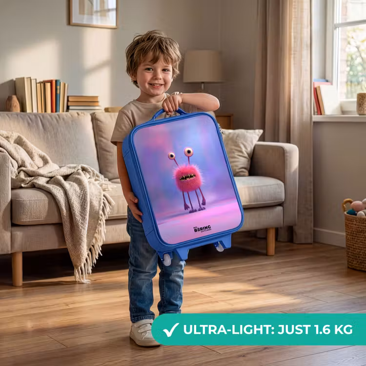Kids’ Suitcase - Blue - Pink furry monster with big eyes — 2