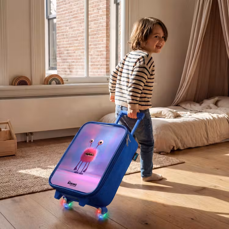 Kids’ Suitcase - Blue - Pink furry monster with big eyes — 3