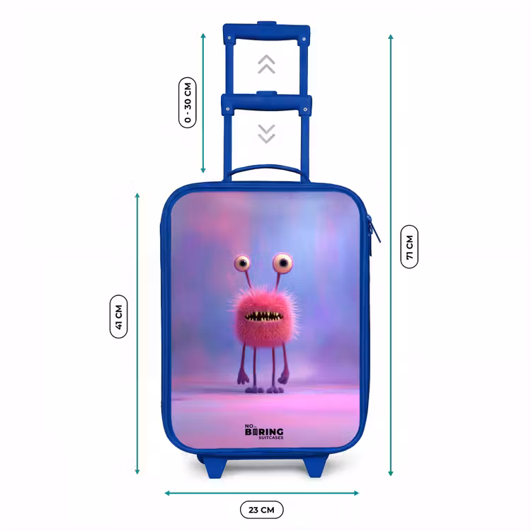 Kids’ Suitcase - Blue - Pink furry monster with big eyes — 6