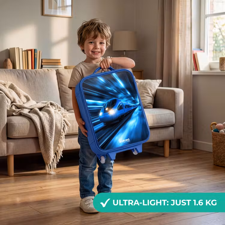 Kids’ Suitcase - Blue - Superfast train in neon blue tunnel — 2