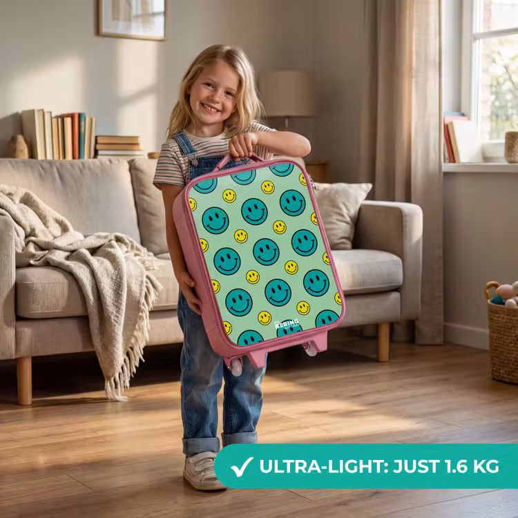 Kids’ Suitcase - Pink - All smiles green — 2