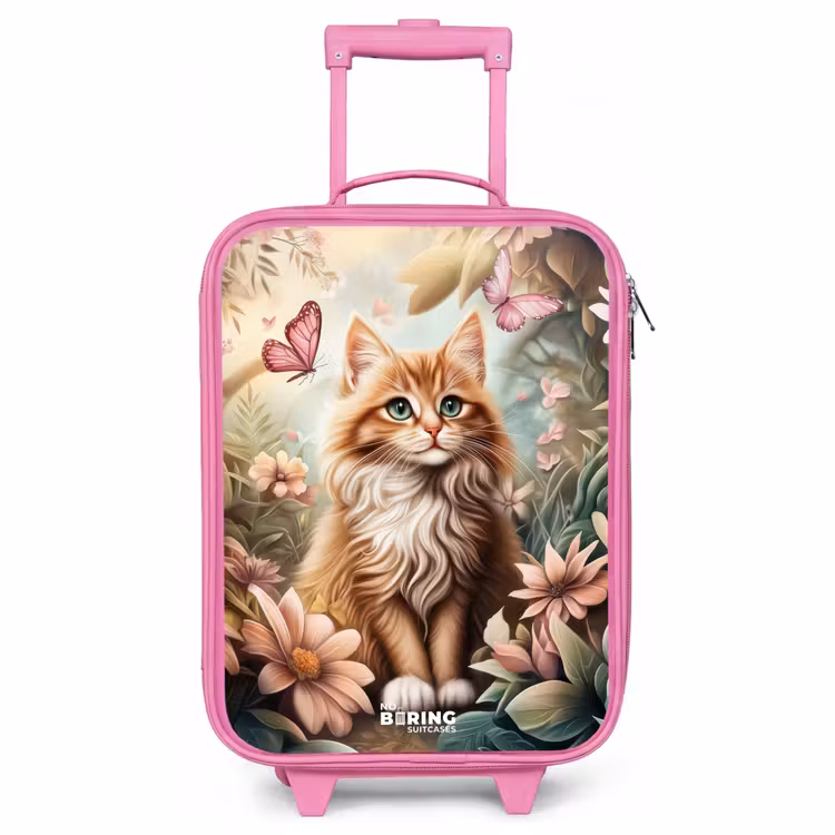Kids’ Suitcase - Pink - Cat in field of flowers with pink butterflies. — 1