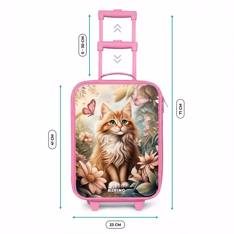 Kids’ Suitcase - Pink - Cat in field of flowers with pink butterflies. — 5