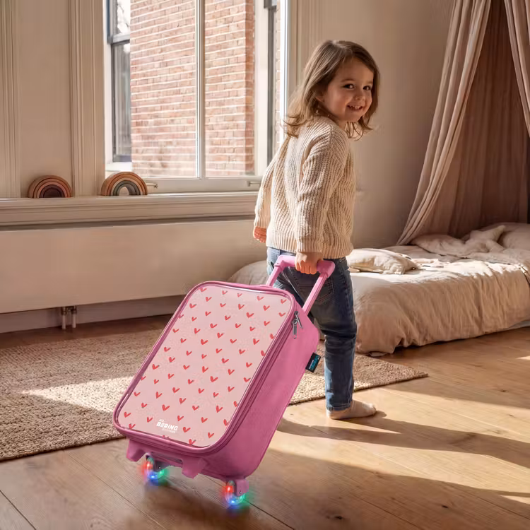 Kids’ Suitcase - Pink - Heart pattern with pink colors — 3