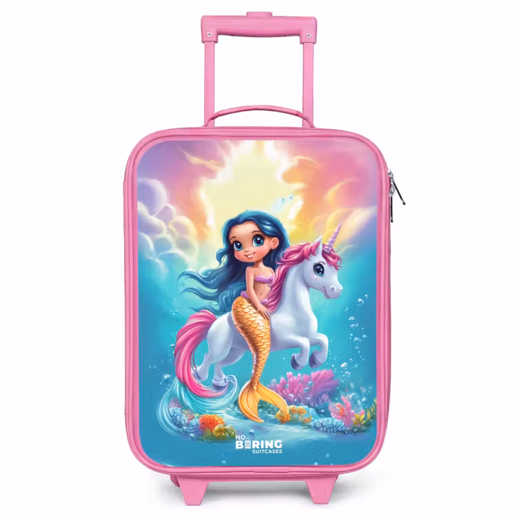 Kids’ Suitcase - Pink - Mermaid with golden tail with a white unicorn — 1