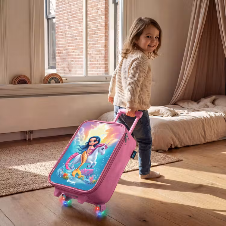 Kids’ Suitcase - Pink - Mermaid with golden tail with a white unicorn — 3