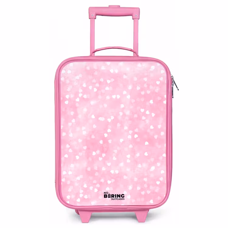 Kids’ Suitcase - Pink - Pink glitter hearts — 1