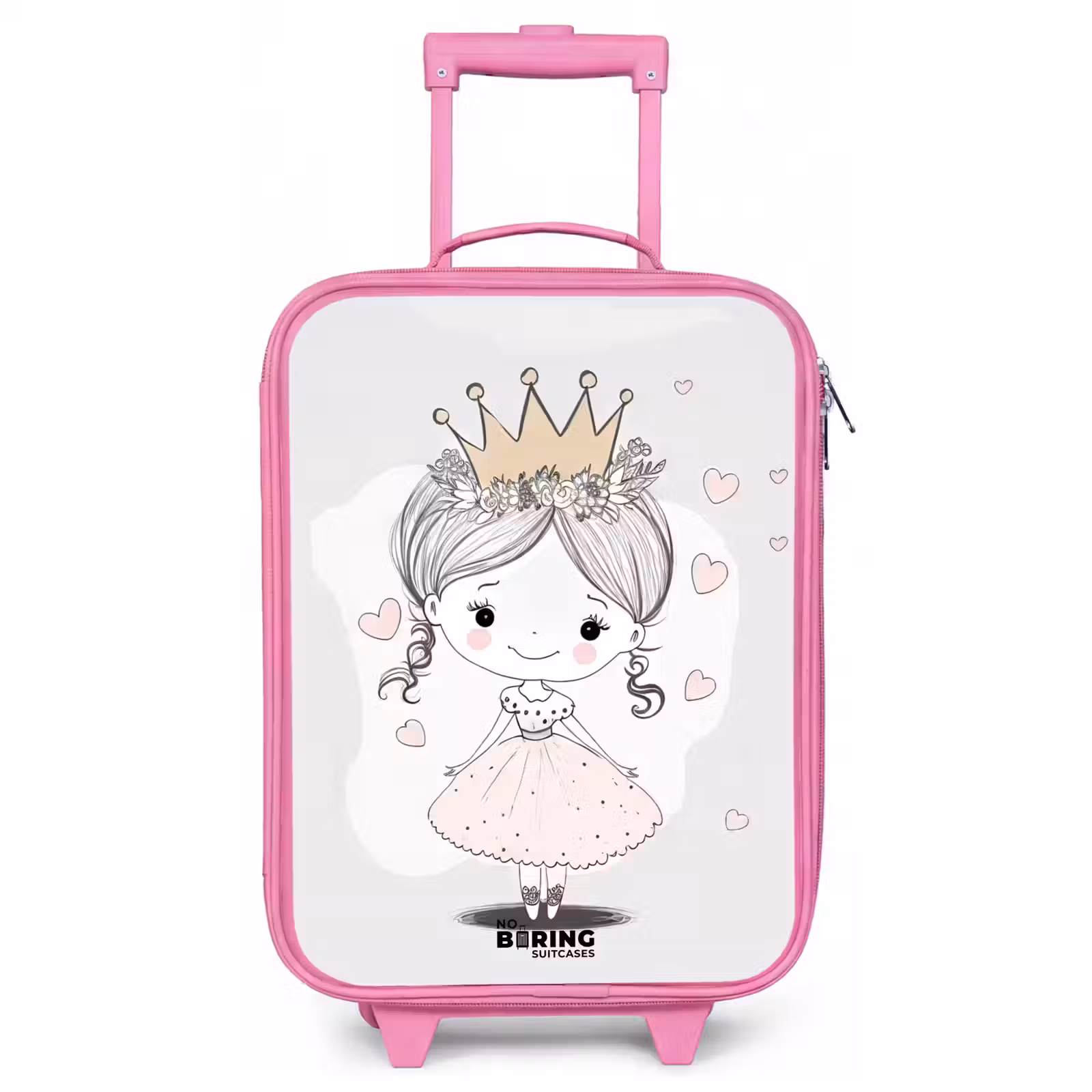 Kids’ Suitcase - Pink - Princess with crown and pink hearts — 1