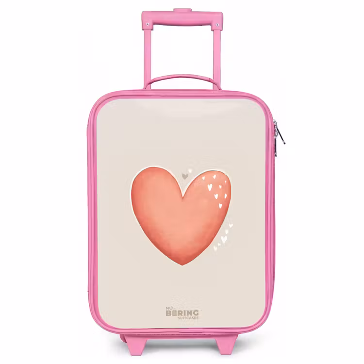 Kids’ Suitcase - Pink - Red heart on a beige background — 1
