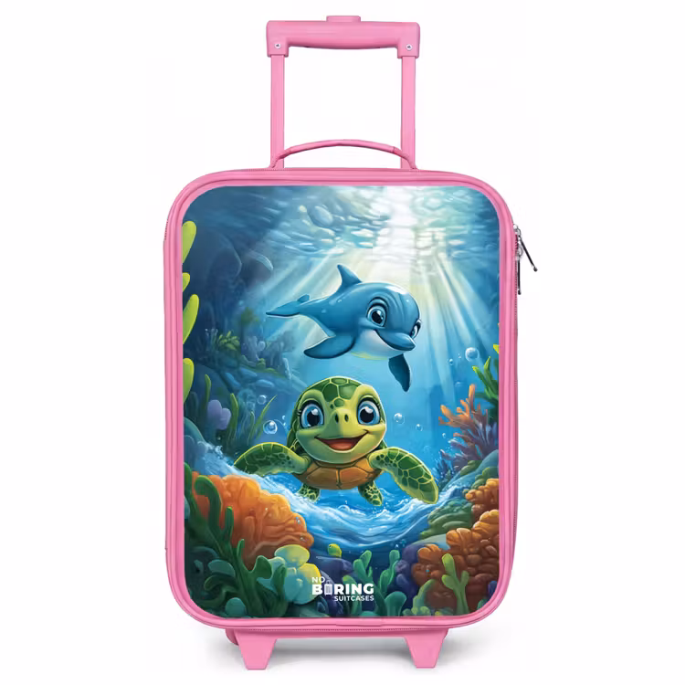 Kids’ Suitcase - Pink - Turtle and dolphin in blue ocean — 1