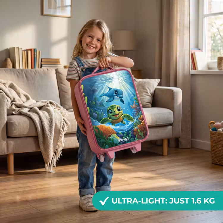 Kids’ Suitcase - Pink - Turtle and dolphin in blue ocean — 2