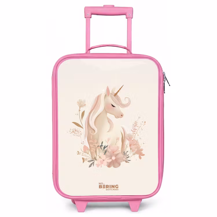 Kids’ Suitcase - Pink - Unicorn among flowers in pink pastel colors — 1