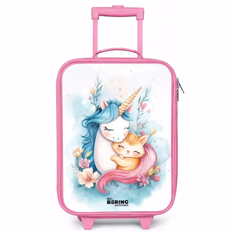 Kids’ Suitcase - Pink - Unicorn with blue mane and orange kitten — 1