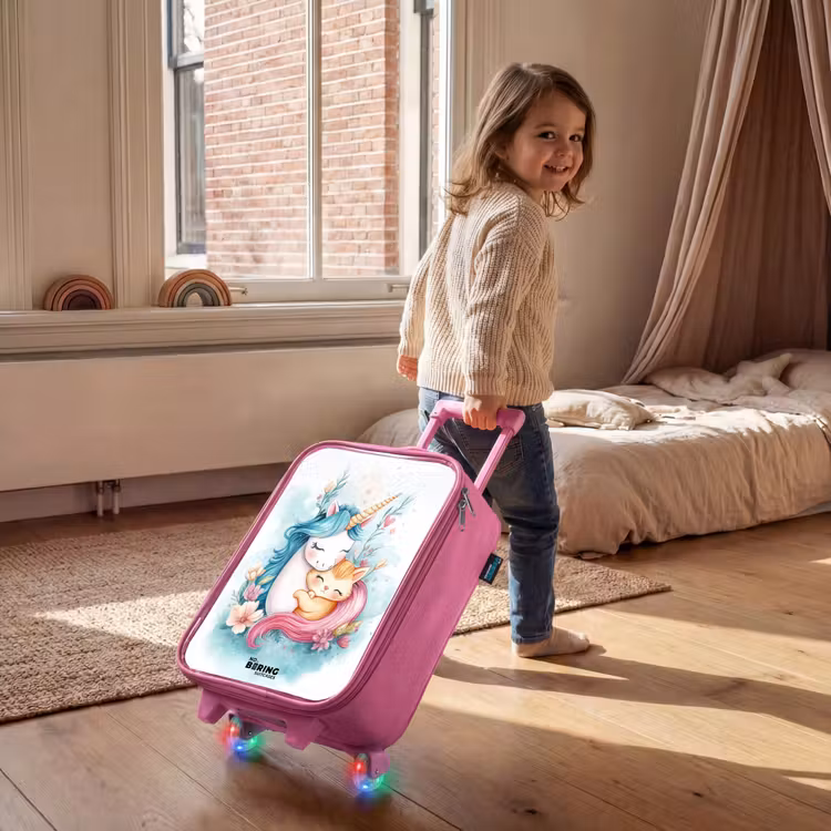 Kids’ Suitcase - Pink - Unicorn with blue mane and orange kitten — 3