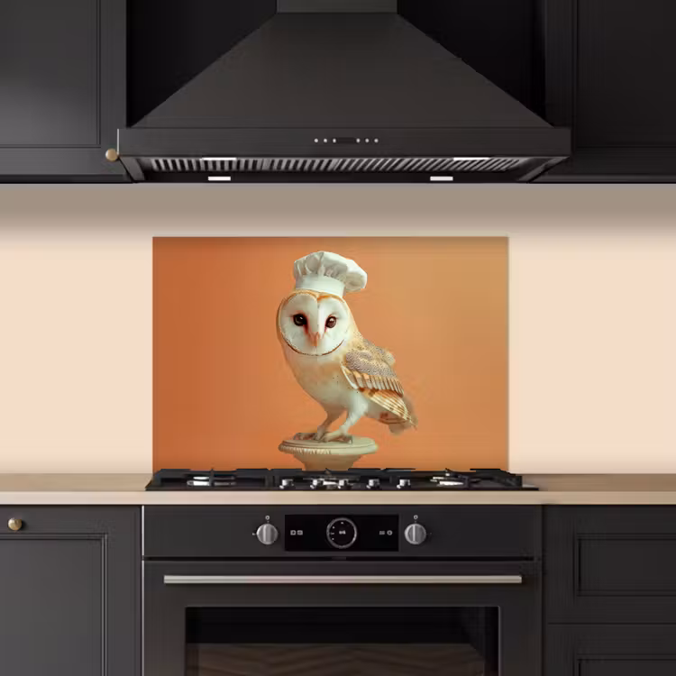 Kitchen Splashback - Barn owl - Cook's hat - Orange - Bird — 2