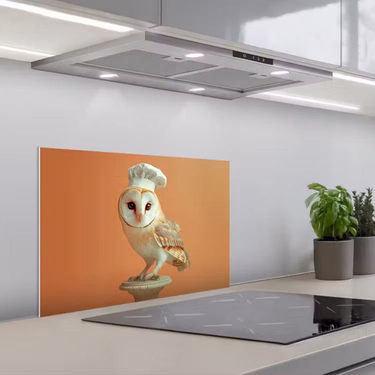 Kitchen Splashback - Barn owl - Cook's hat - Orange - Bird — 3
