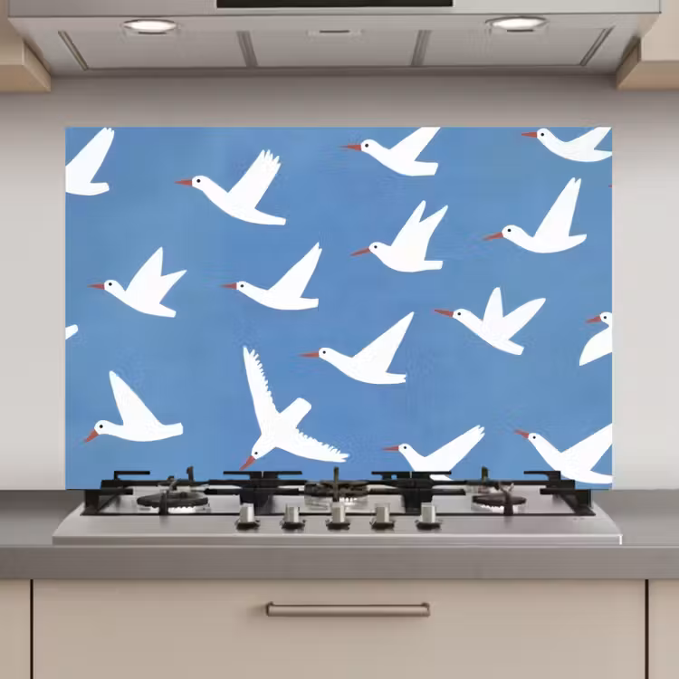 Kitchen Splashback - Birds - White - Pattern — 1