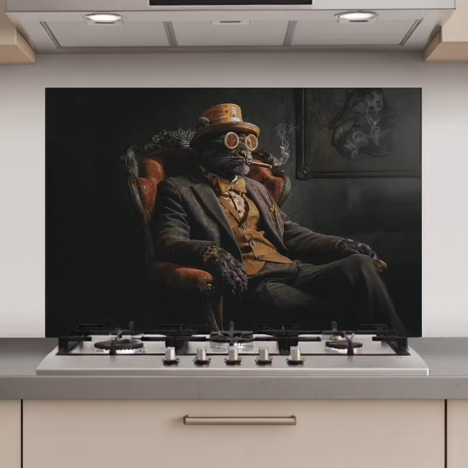 Kitchen Splashback - Cat - Suit - Orange - Cigar — 1