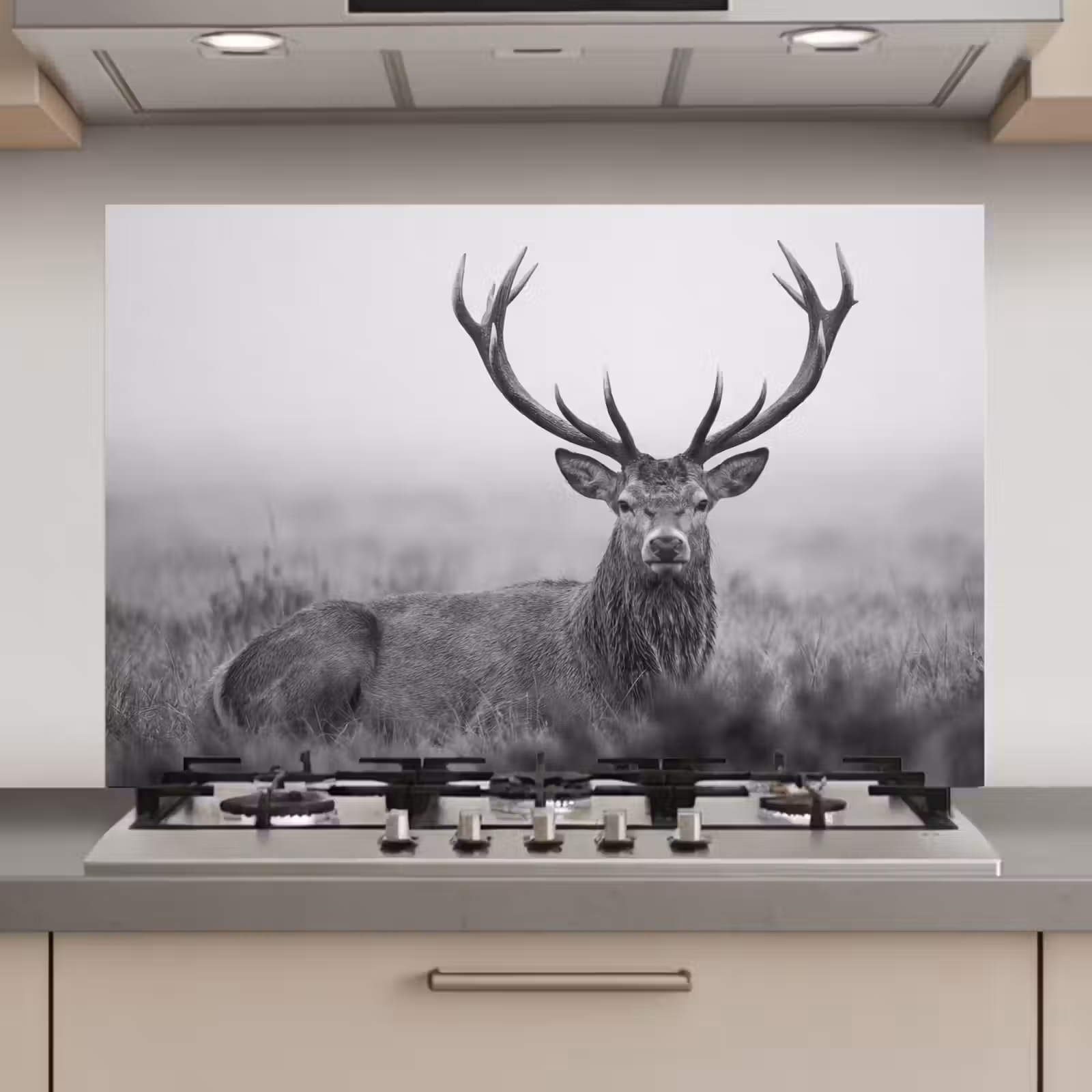 Kitchen Splashback - Deer - Foggy - Black - White — 1