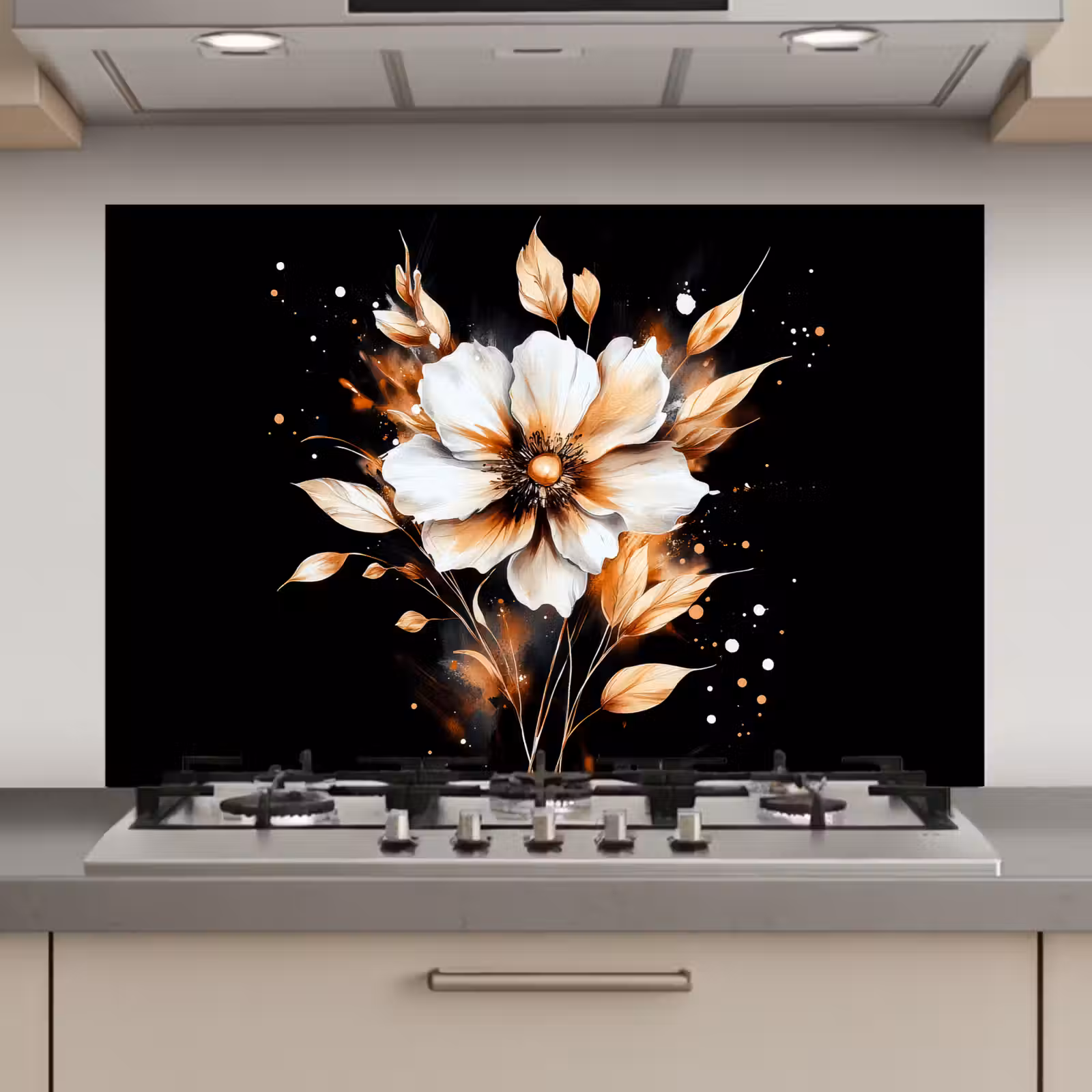 Kitchen Splashback - Flower - Paint - Gold - Graffiti - Modern — 1