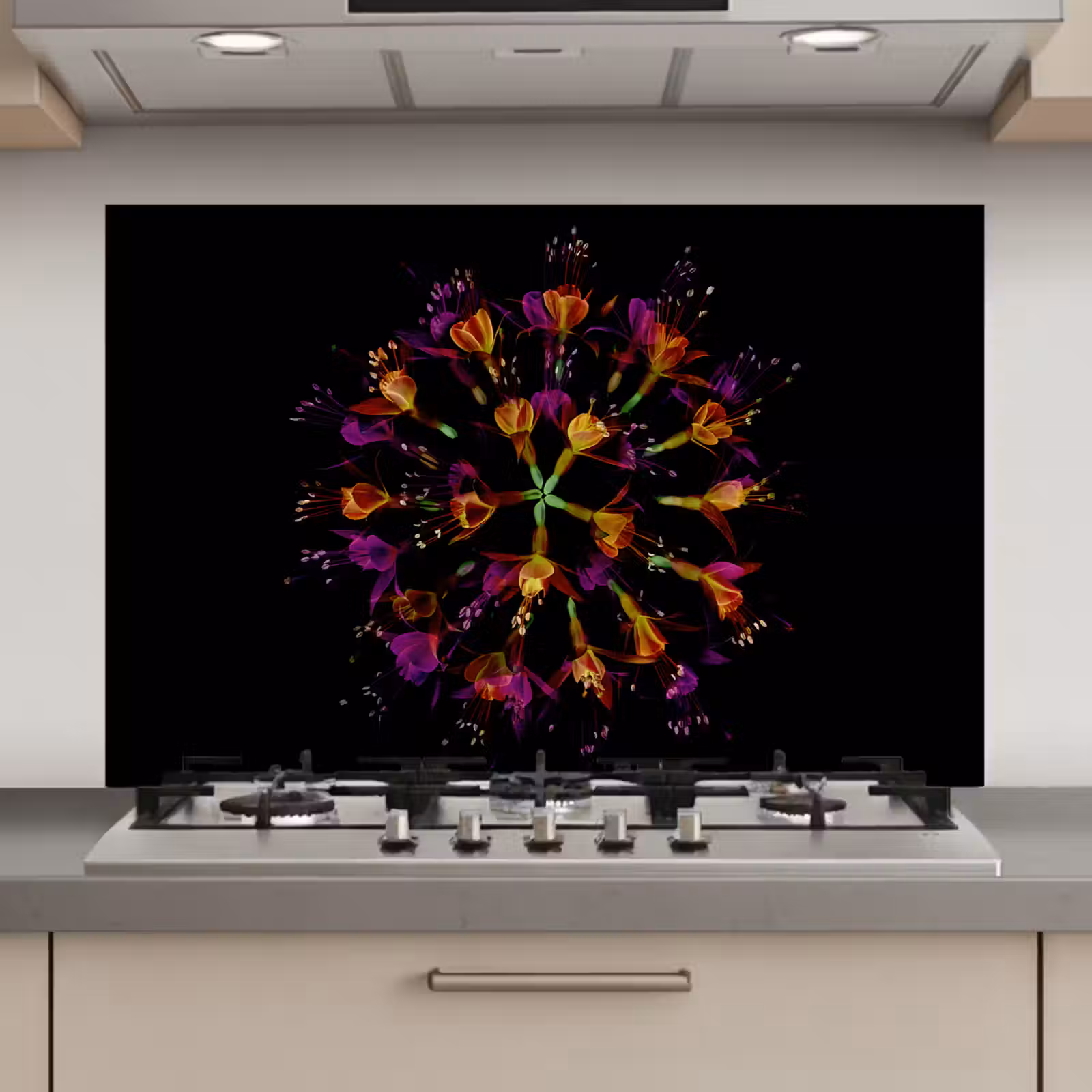 Kitchen Splashback - Flowers - Orange - Pink - Black — 1