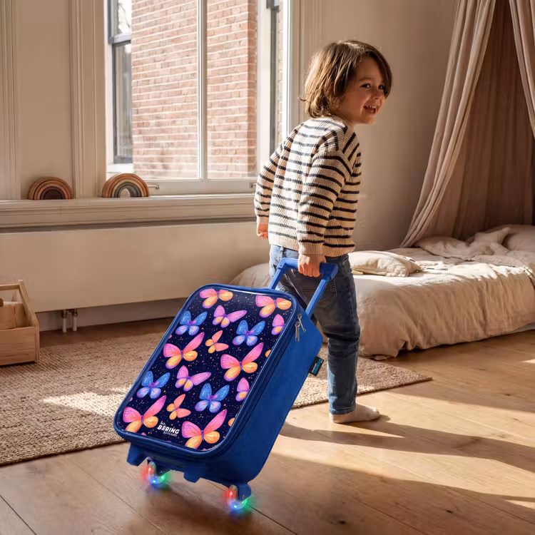 Kids’ Suitcase - Blue - Colorful butterflies in pink and blue — 3