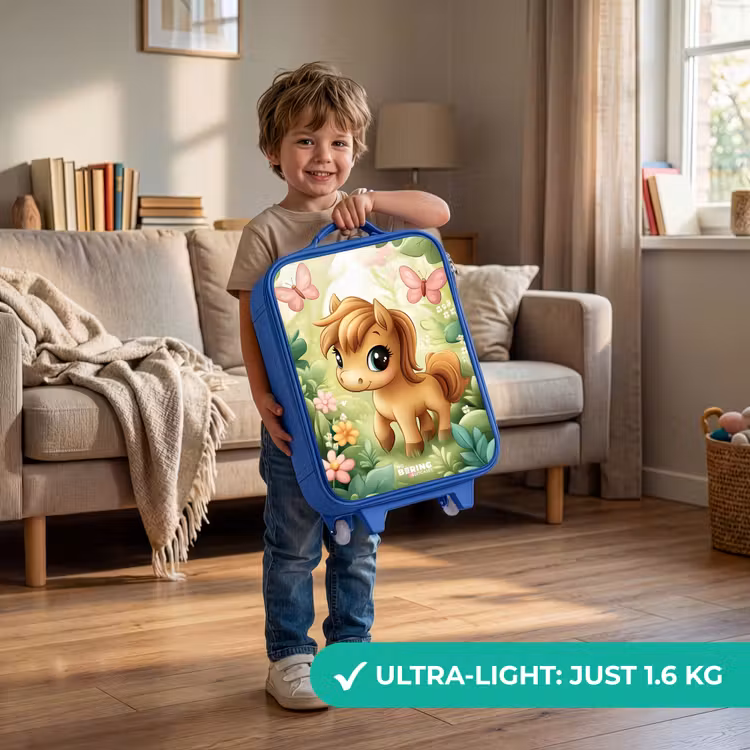 Kids’ Suitcase - Blue - Horse - Flowers - Butterflies — 2