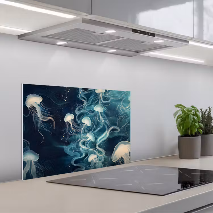 Kitchen Splashback - Jellyfish - Sea - White - Waves — 3