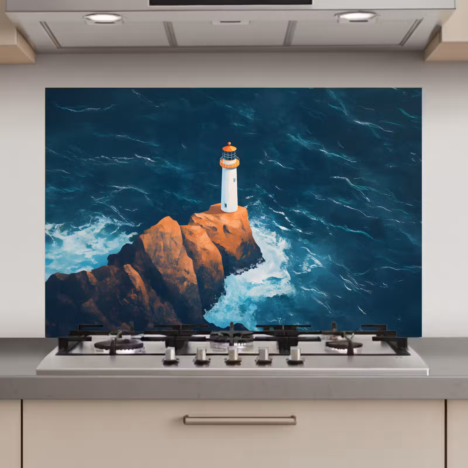 Kitchen Splashback - Lighthouse - Rock - Sea - Waves — 1