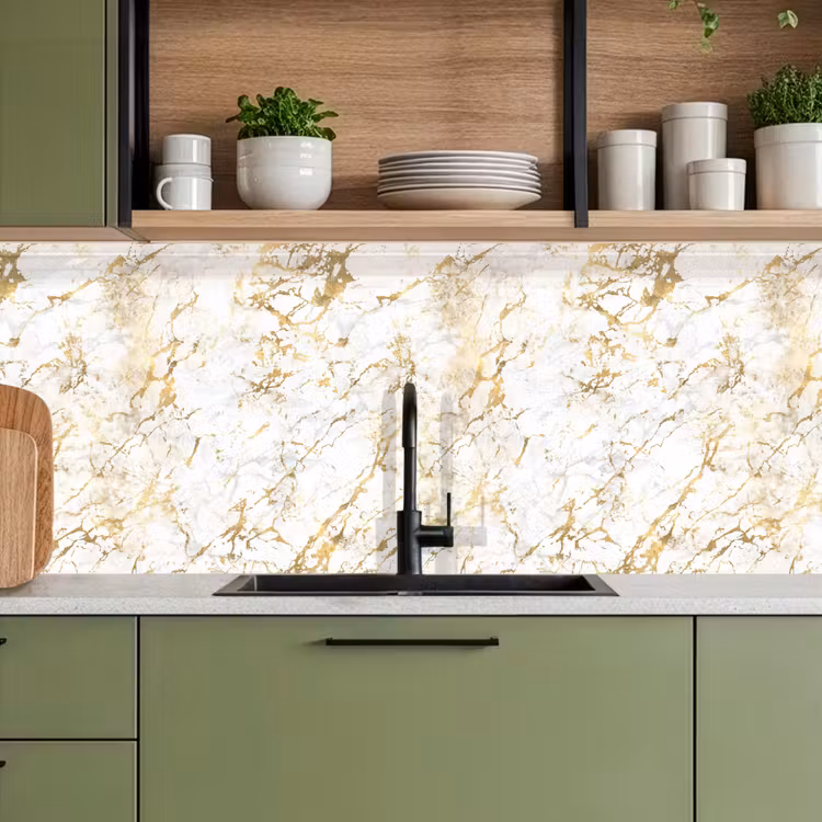 Kitchen Wall Splashback - Gold Splash - White - Marble — 6