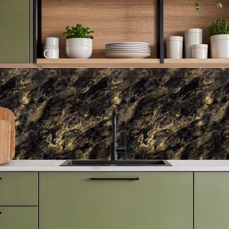 Kitchen Wall Splashback - Marble - Black - Gold — 6