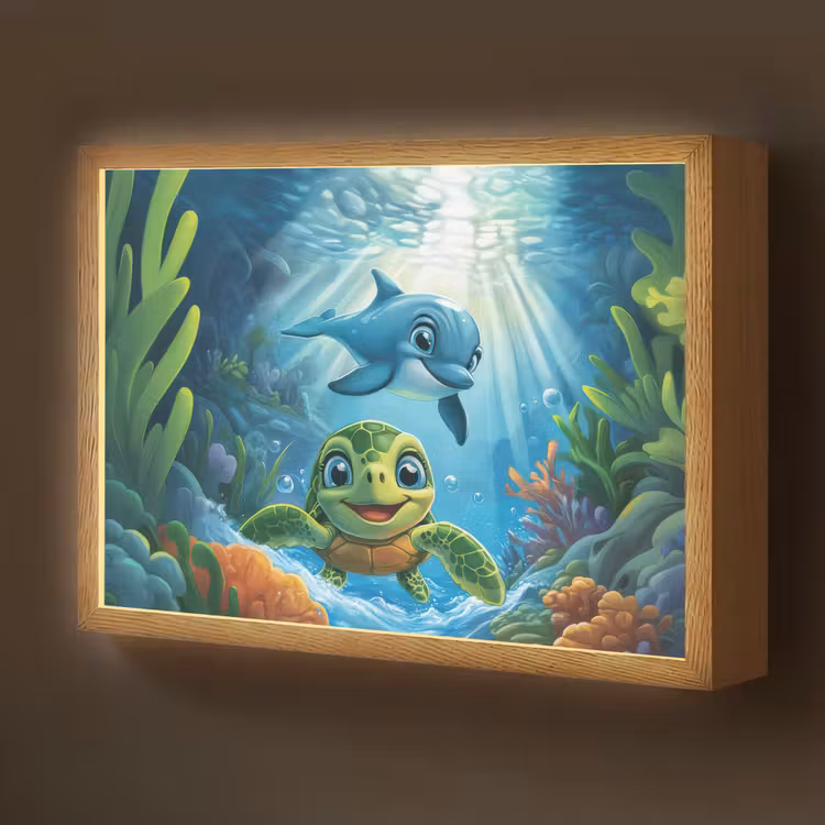 Lightbox - Kids' Wall Lamp with Name -. Turtle - Dolphin - Ocean — 1