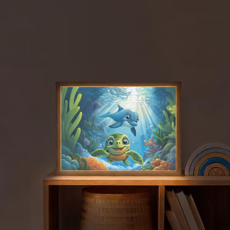 Lightbox - Kids' Wall Lamp with Name -. Turtle - Dolphin - Ocean — 2