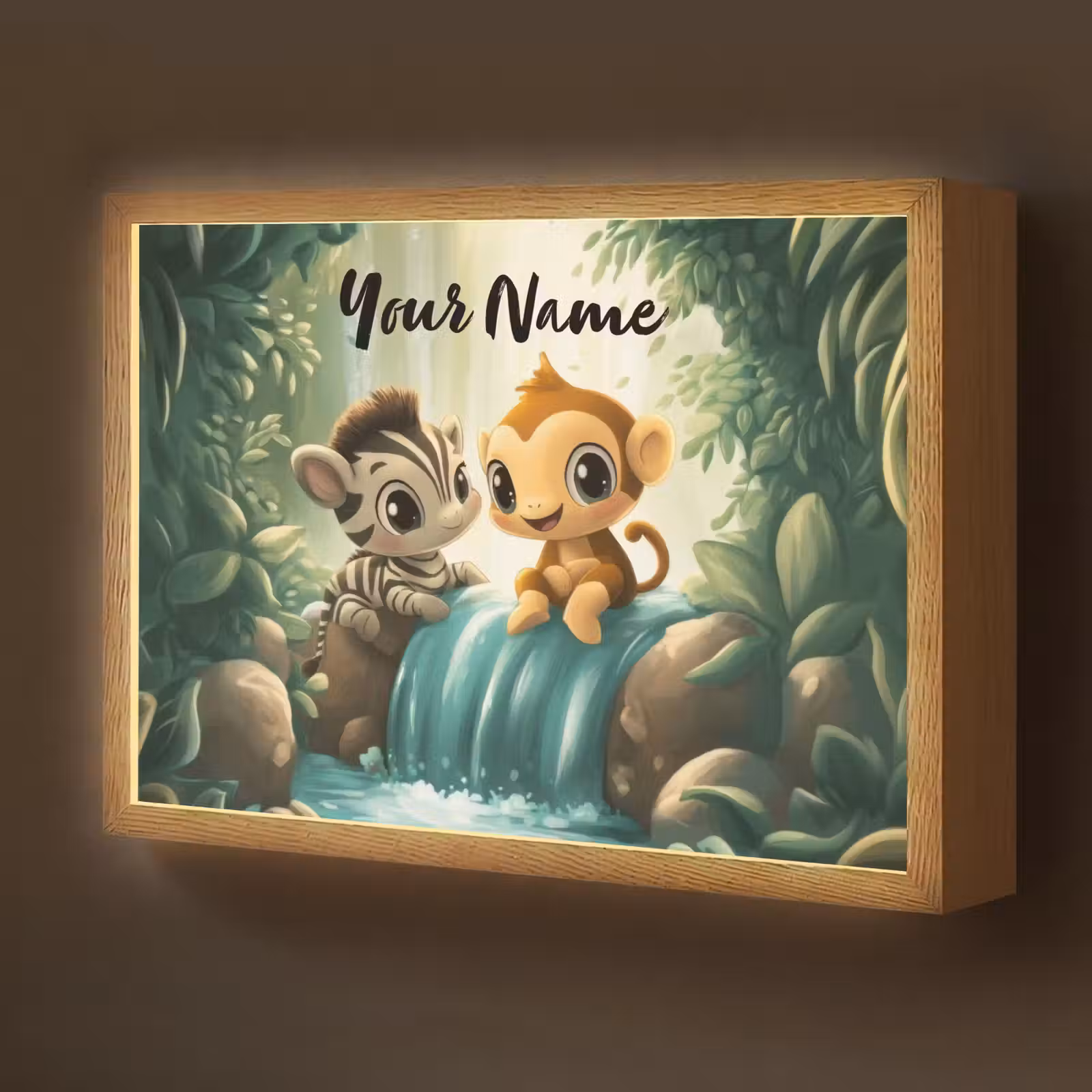 Lightbox - Kids' Wall Lamp with Name -. Zebra - Monkey - Waterfall - Rocks — 1