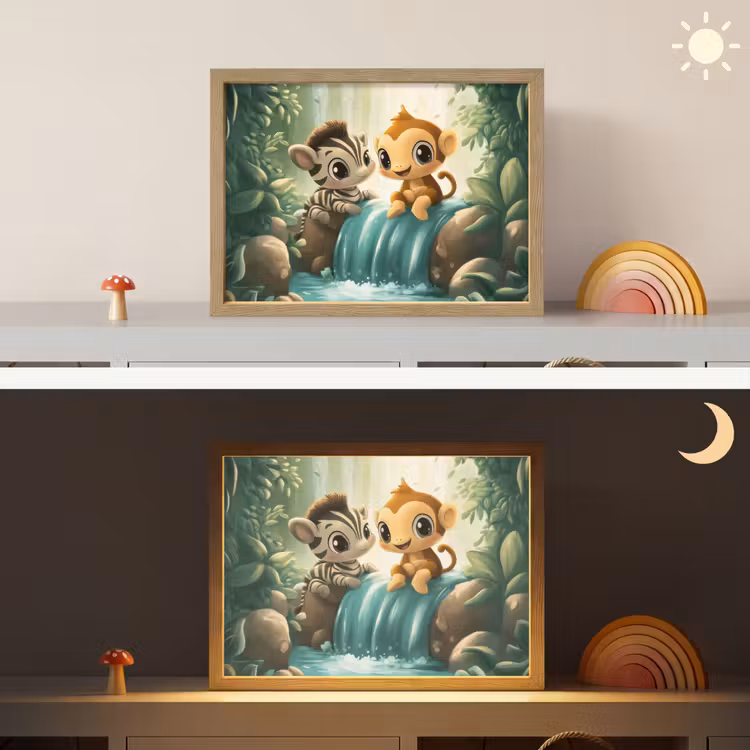 Lightbox - Kids' Wall Lamp - Zebra - Monkey - Cartoon - Waterfall — 5