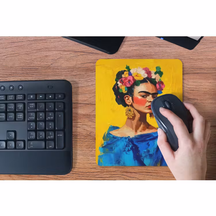 Mouse Pad - Frida Kahlo - Woman - Yellow - Blue - Flowers — 3