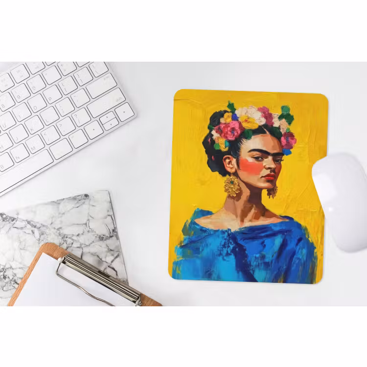 Mouse Pad - Frida Kahlo - Woman - Yellow - Blue - Flowers — 4