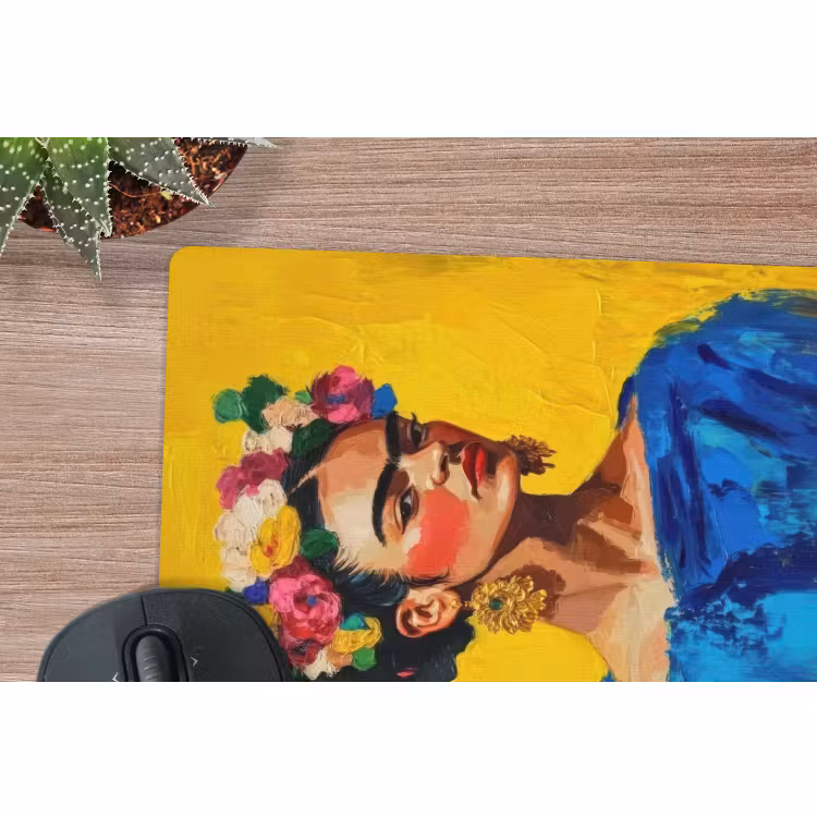 Mouse Pad - Frida Kahlo - Woman - Yellow - Blue - Flowers — 5