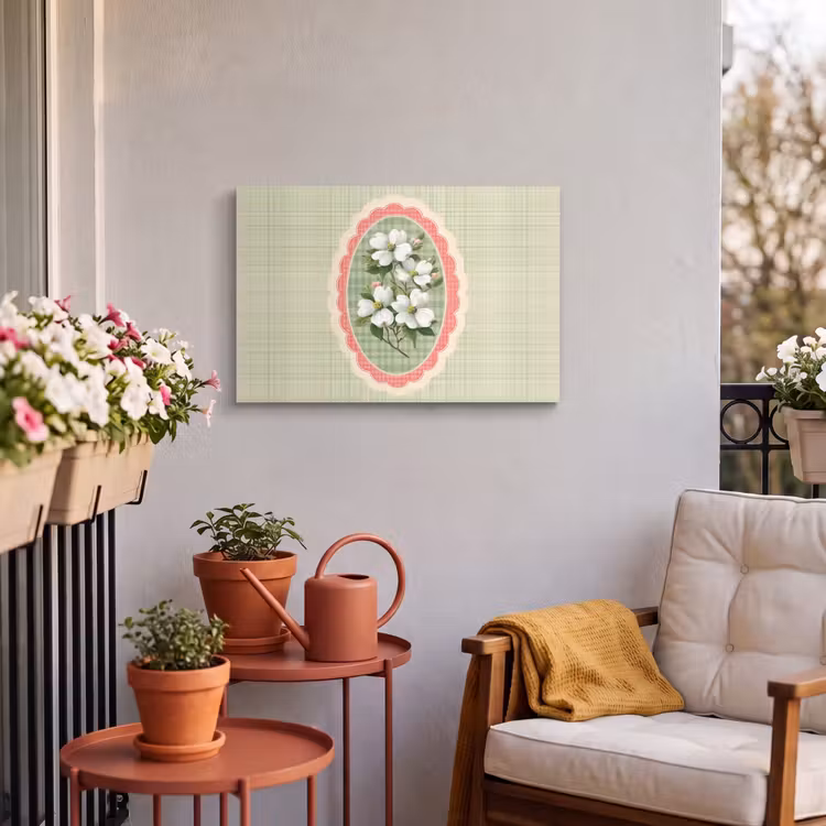 Outdoor Canvas Print - Flowers - Illustration - Checkered - Green — 3