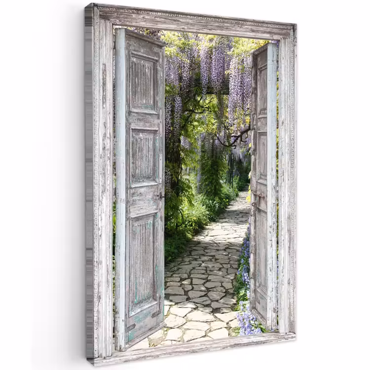 Outdoor Canvas Print - Old doors to a garden path — 1