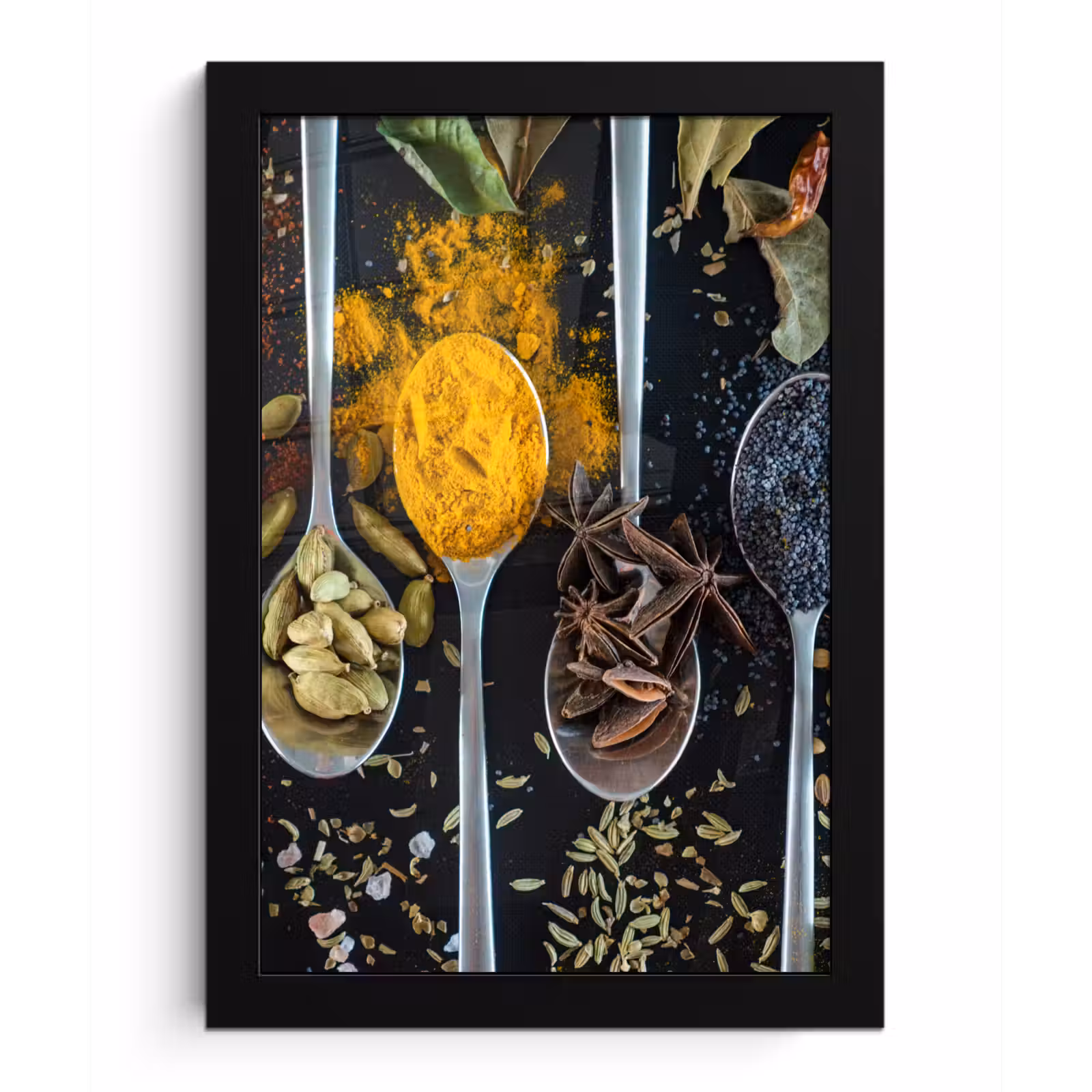 Photo Frame - Herbs - Spoon - Spices - Black - Kitchen — 1