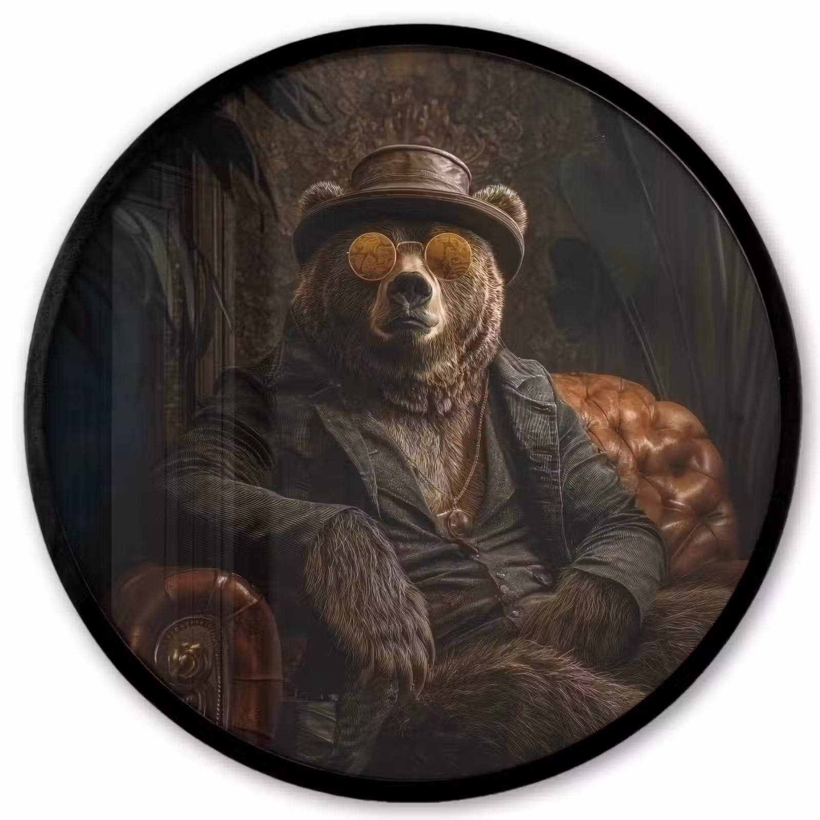Photo Frame Round - Bear - Brown - Suit - Hat — 1